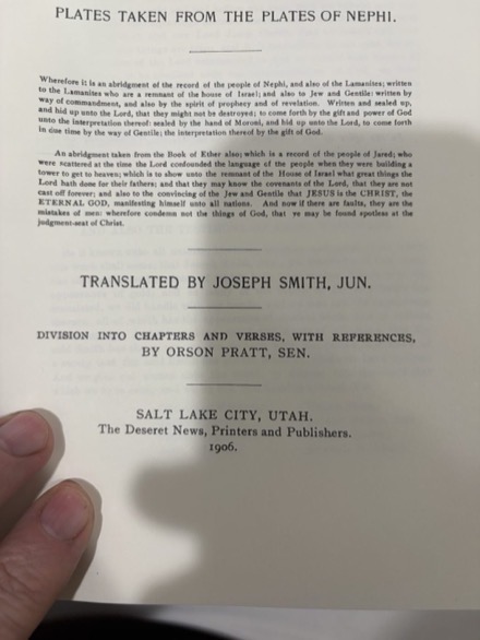 Title-page verso of the 1906 Deseret News edition of the Book of Mormon